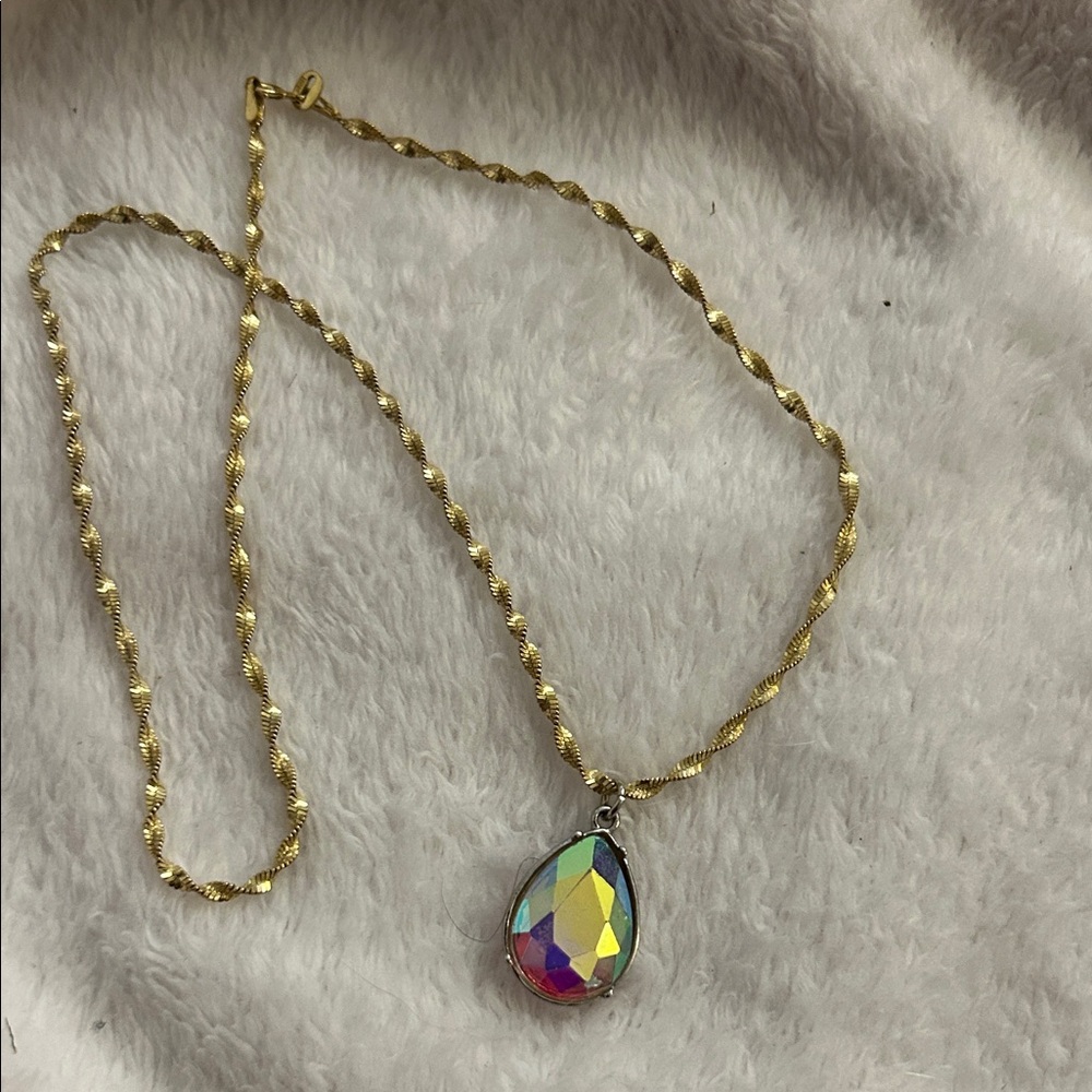 Danecraft Jewelry 14k gold over sterling silver chain w/aurora borealis pendant